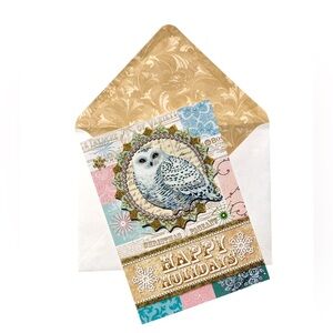 Punch Studio Single (1) Holiday Owl 3D Die-Cut Embellished 5x7 Card Env (94978)